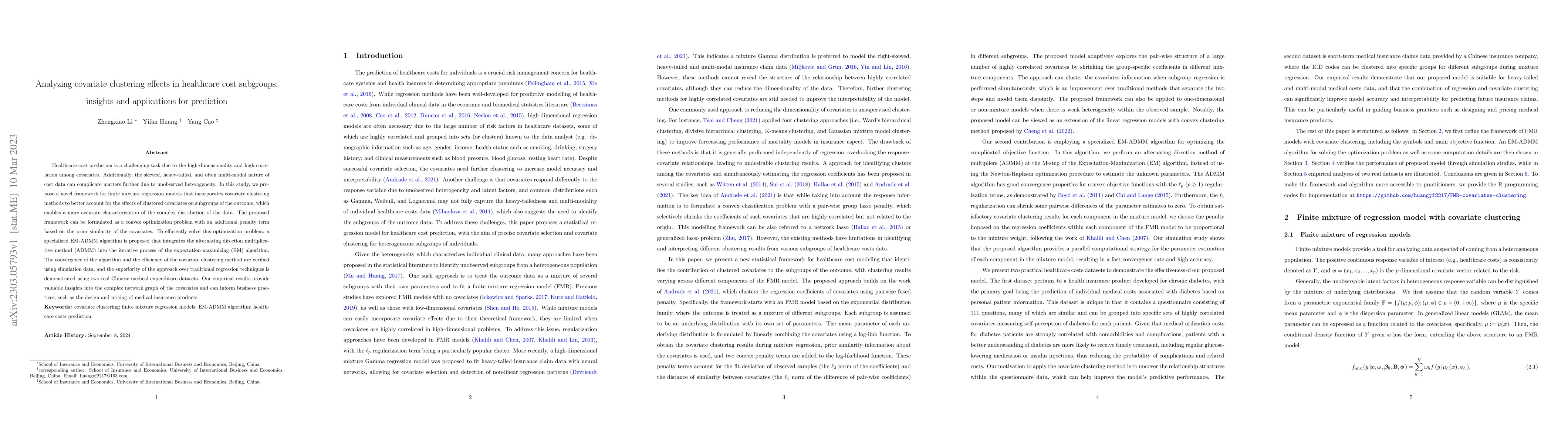 Thumbnail for Analyzing covariate clustering effects in healthcare cost subgroups:
  insights and applications for prediction