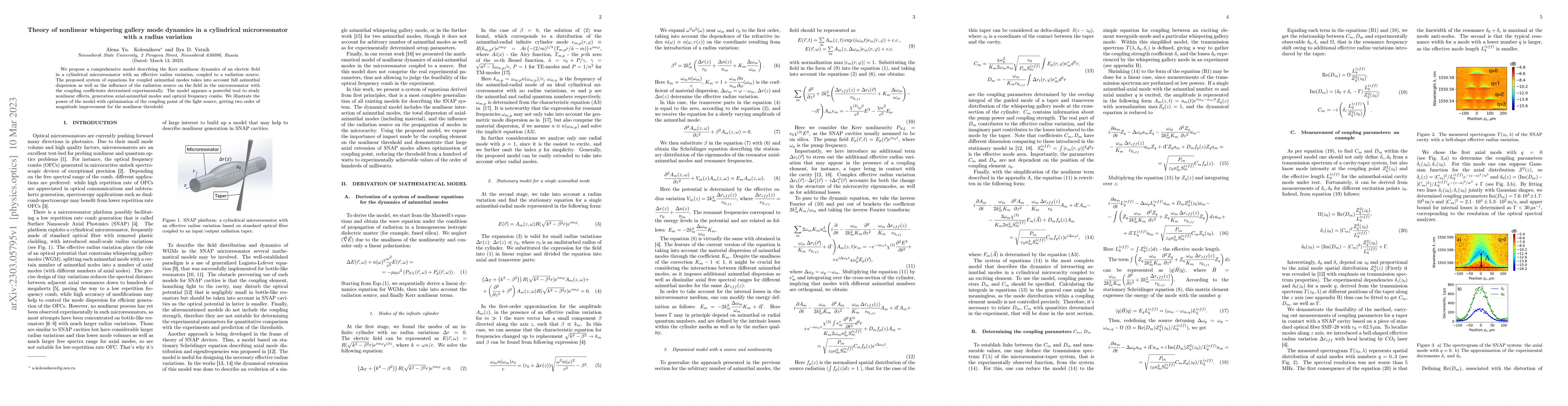 Thumbnail for Theory of nonlinear whispering gallery mode dynamics in a cylindrical
  microresonator with a radius variation