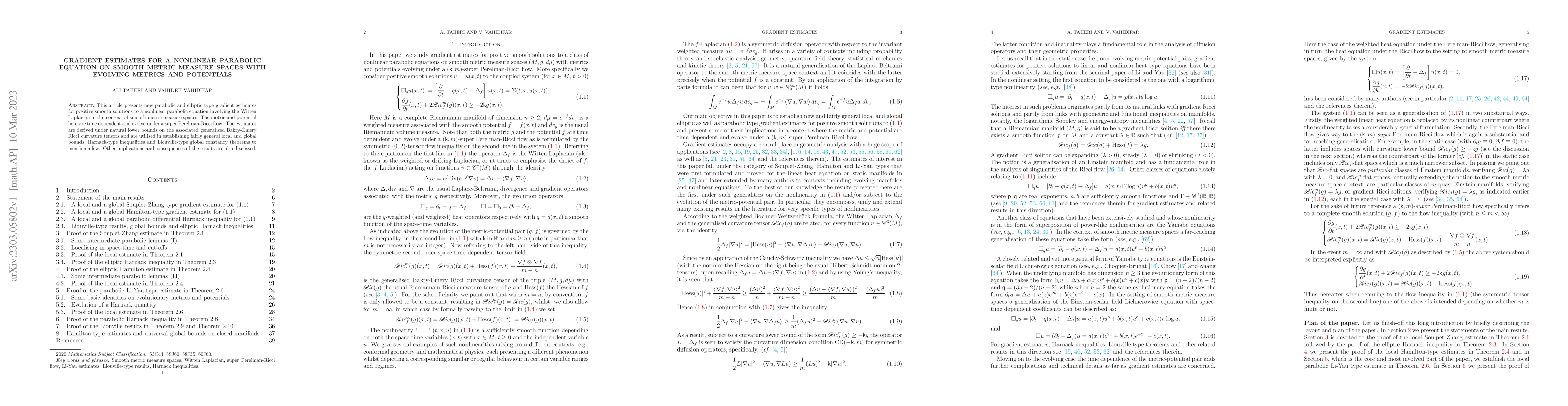 Thumbnail for Gradient estimates for a nonlinear parabolic equation on smooth metric
  measure spaces with evolving metrics and potentials