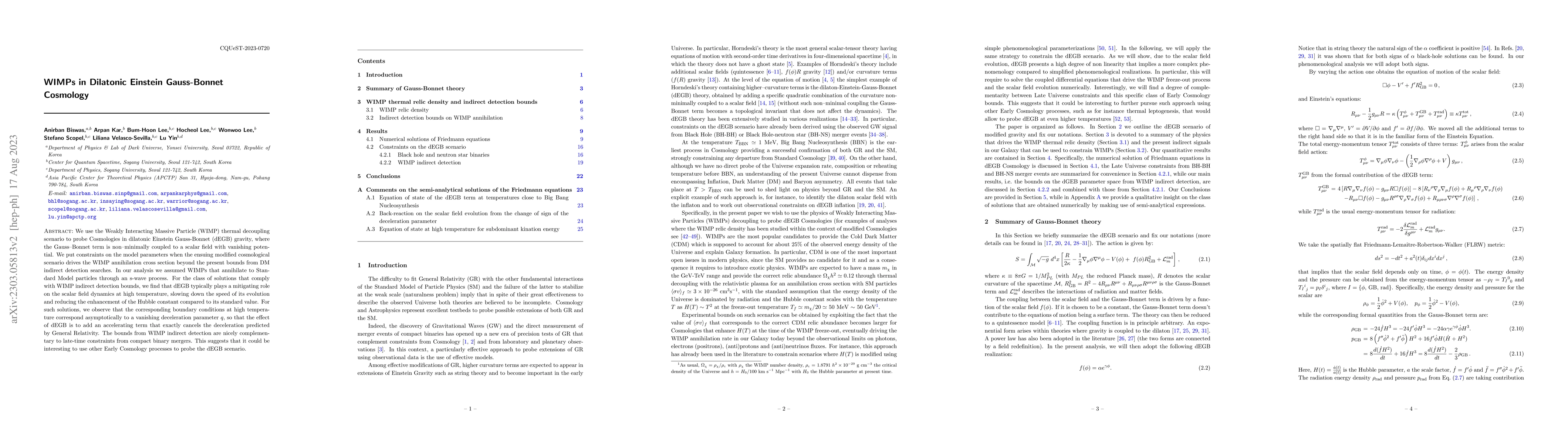 Thumbnail for WIMPs in Dilatonic Einstein Gauss-Bonnet Cosmology