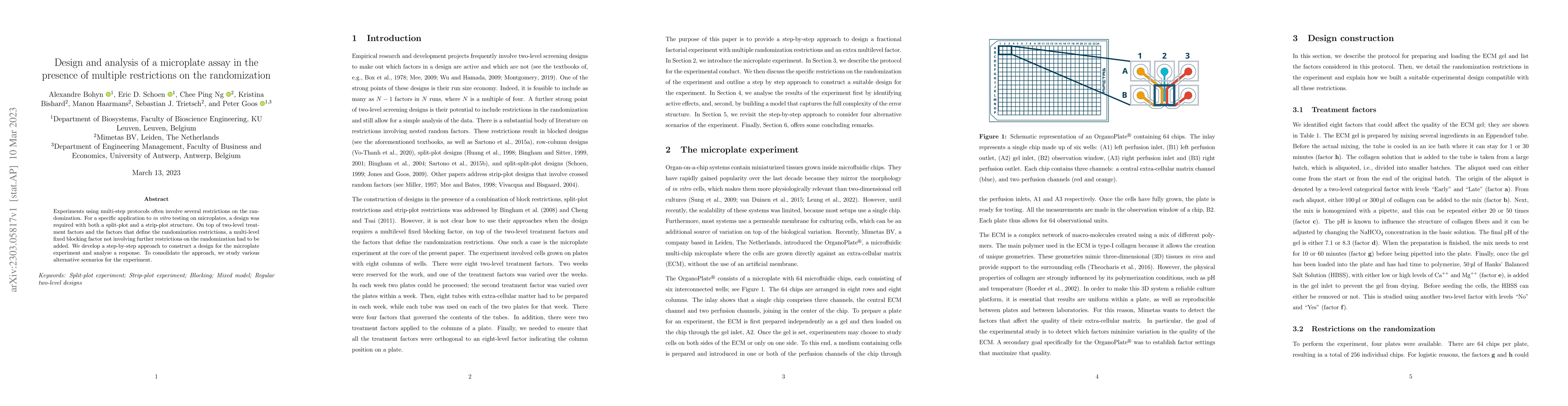 Thumbnail for Design and analysis of a microplate assay in the presence of multiple
  restrictions on the randomization