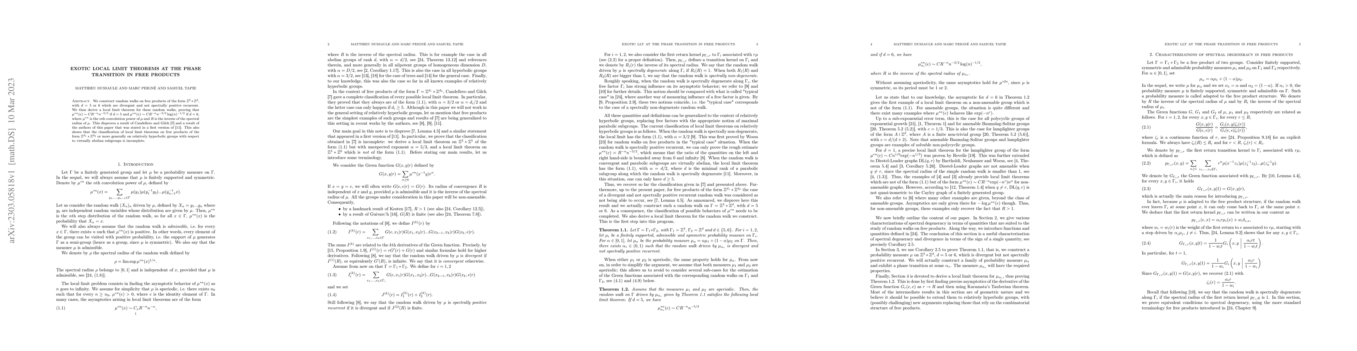 Thumbnail for Exotic local limit theorems at the phase transition in free products
