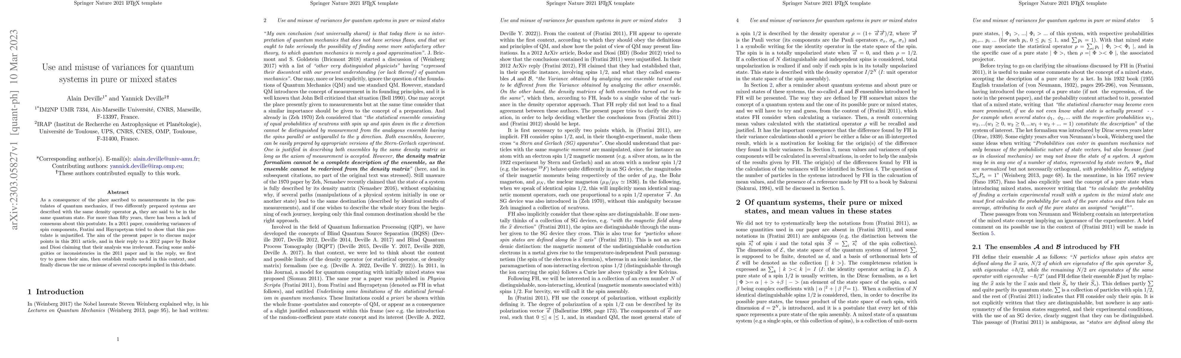 Thumbnail for Use and misuse of variances for quantum systems in pure or mixed states