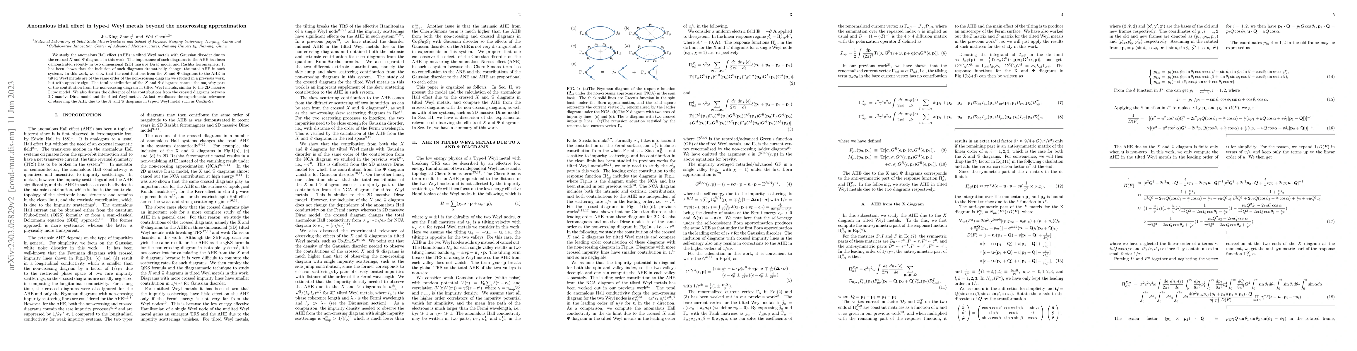 Thumbnail for Anomalous Hall effect in type-I Weyl metals beyond the noncrossing
  approximation