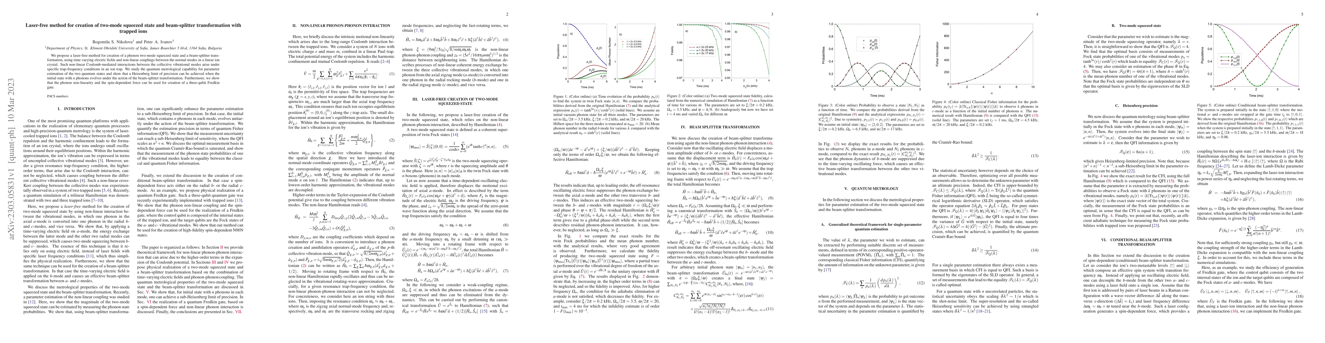 Thumbnail for Laser-free method for creation of two-mode squeezed state and
  beam-splitter transformation with trapped ions