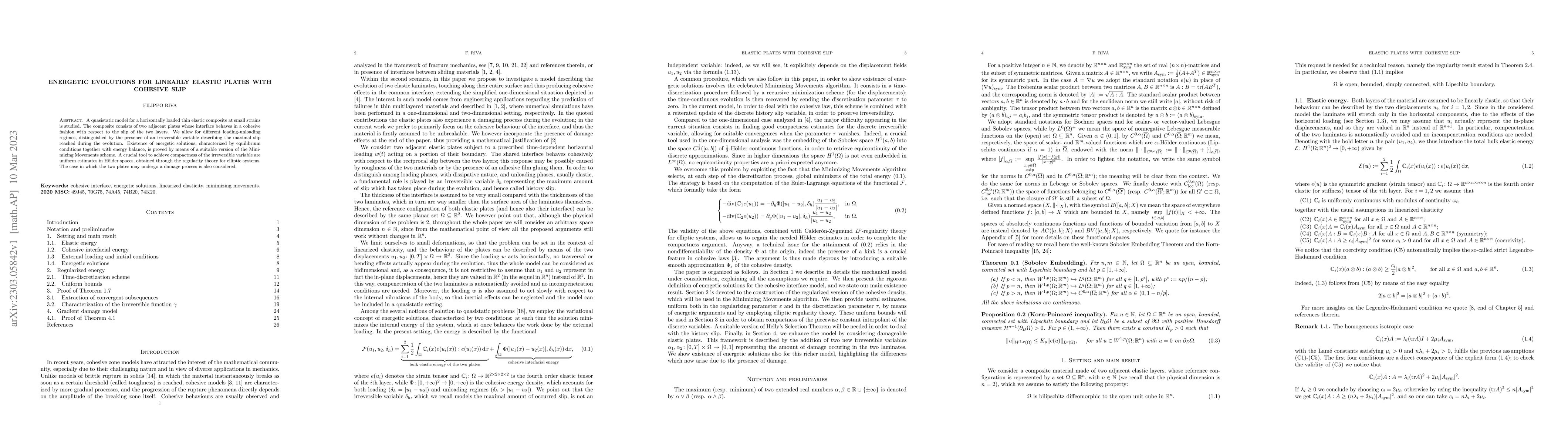 Thumbnail for Energetic evolutions for linearly elastic plates with cohesive slip