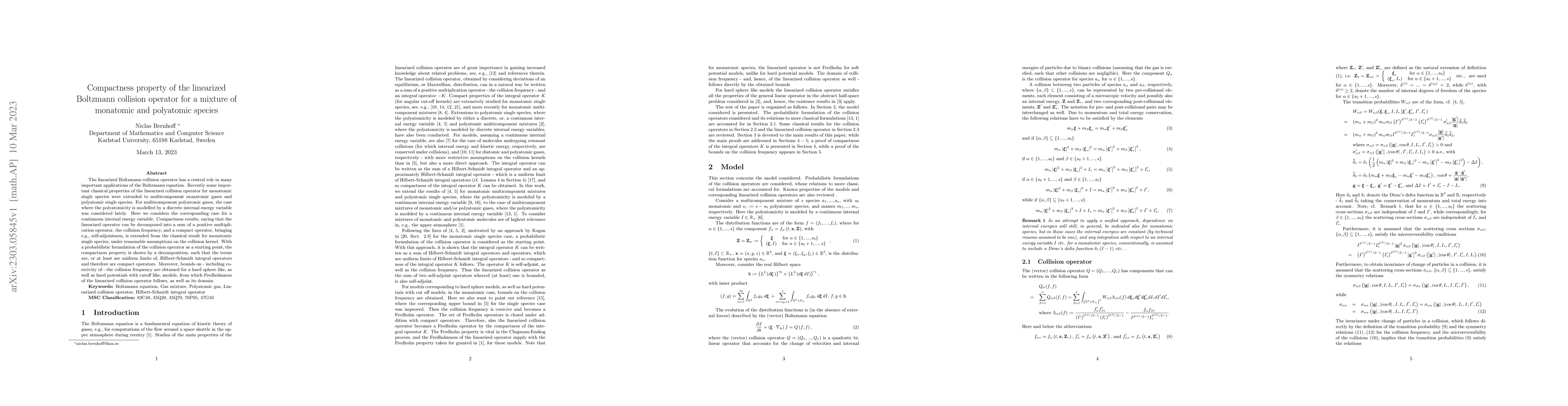 Thumbnail for Compactness property of the linearized Boltzmann collision operator for
  a mixture of monatomic and polyatomic species