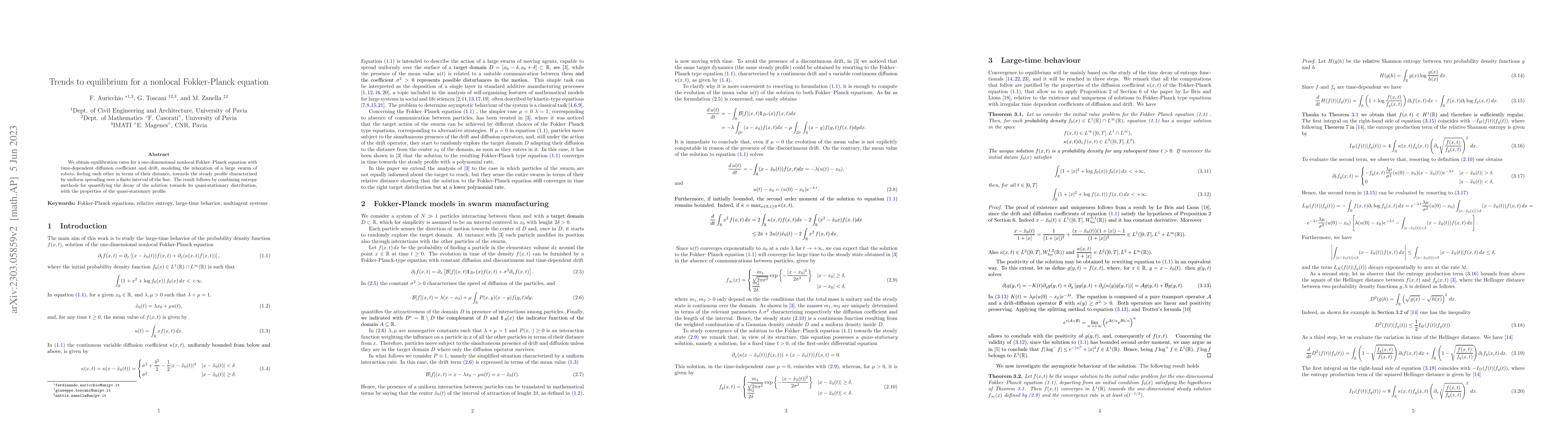 Thumbnail for Trends to equilibrium for a nonlocal Fokker-Planck equation