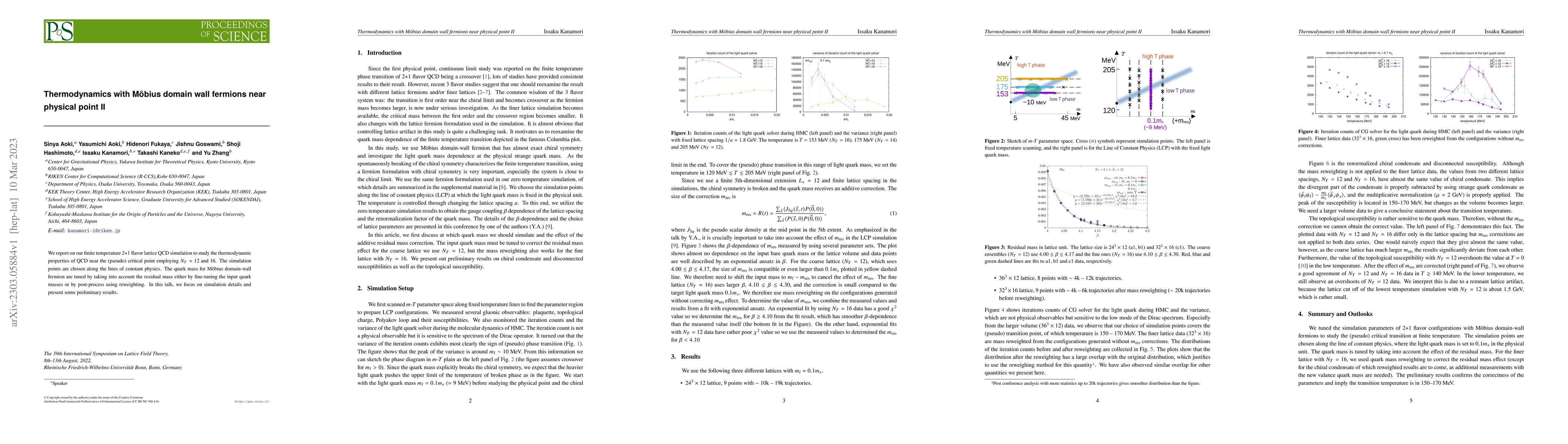 Thumbnail for Thermodynamics with M\"obius domain wall fermions near physical point II