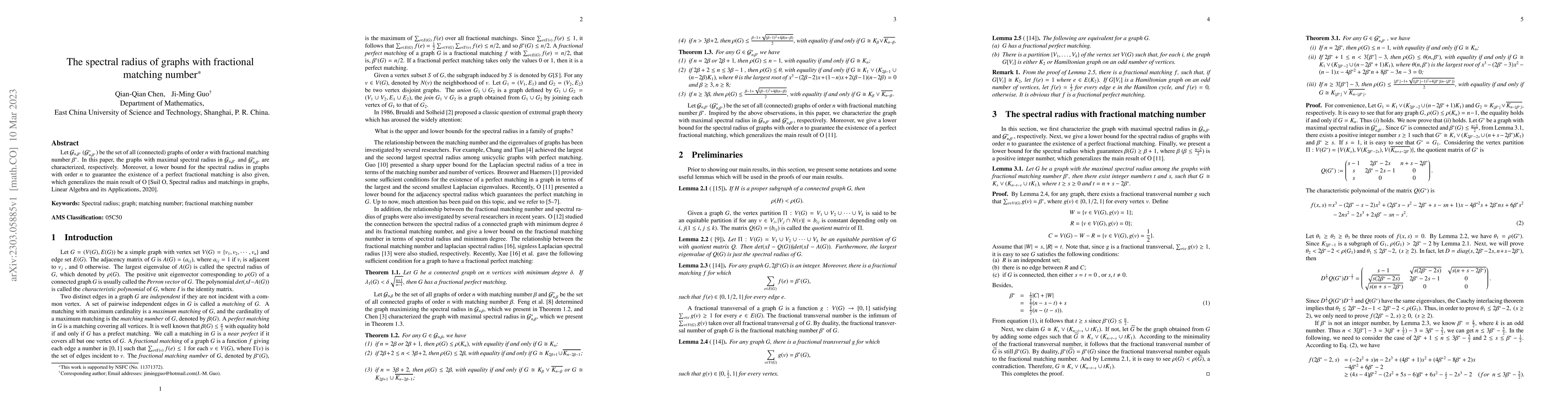 Thumbnail for The spectral radius of graphs with fractional matching number