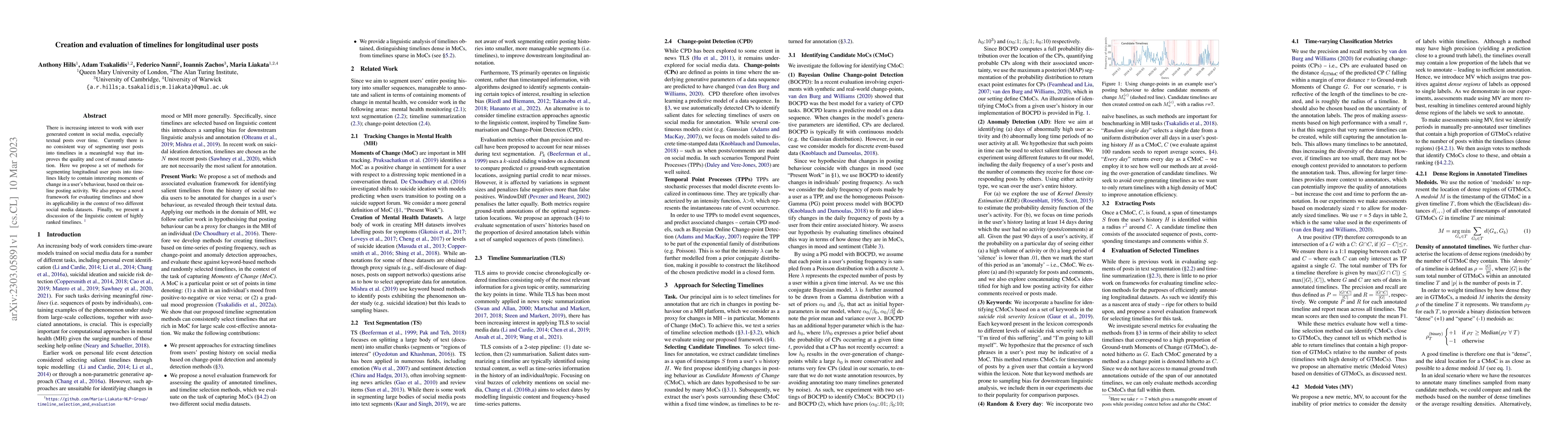 Thumbnail for Creation and evaluation of timelines for longitudinal user posts