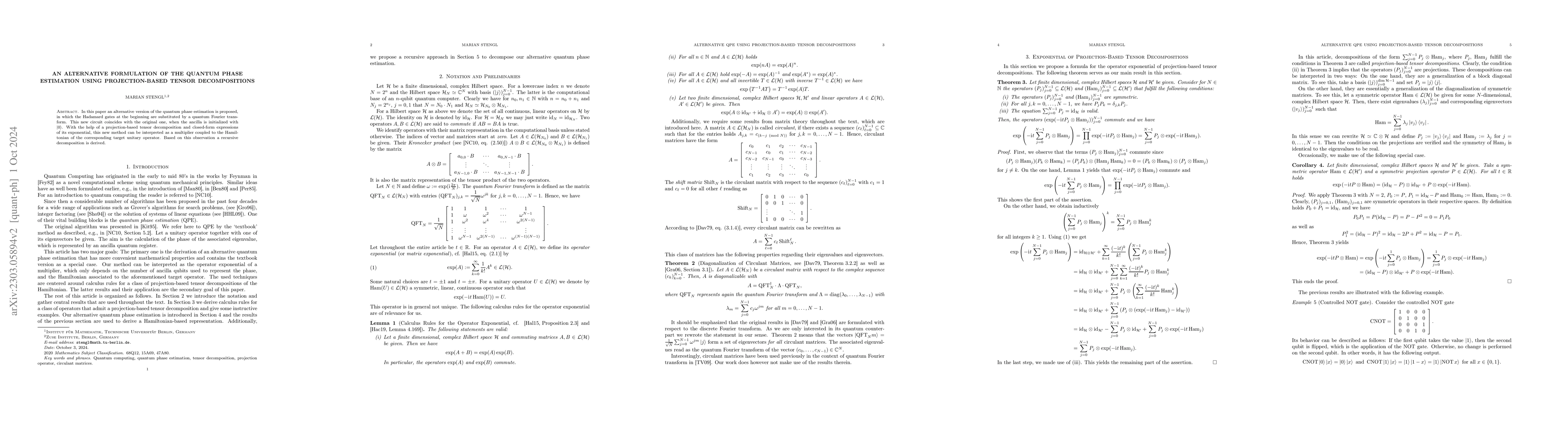 Thumbnail for An Alternative Formulation of the Quantum Phase Estimation Using
  Projection-Based Tensor Decompositions