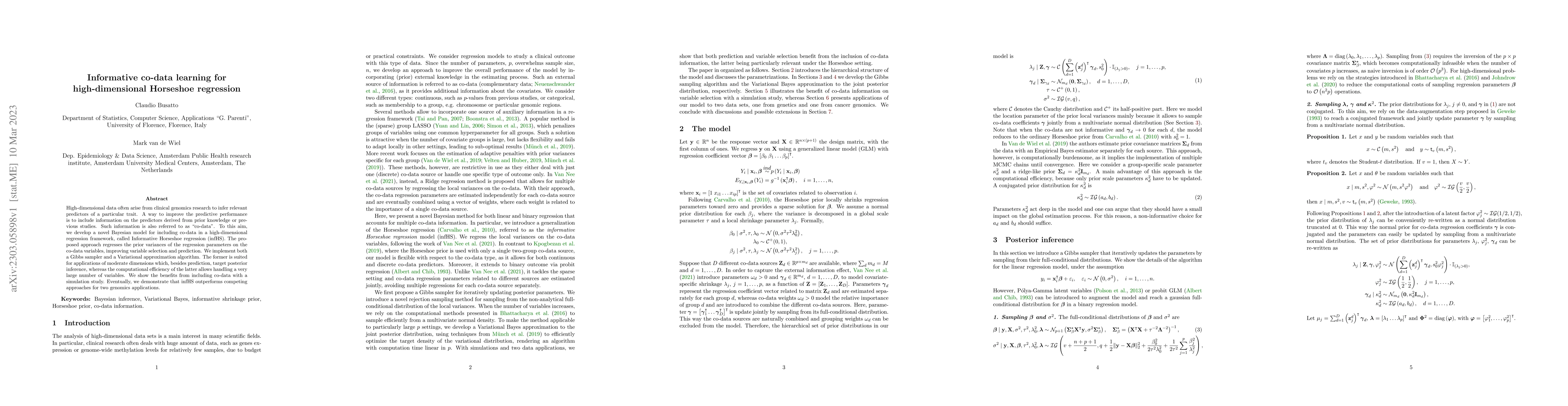 Thumbnail for Informative co-data learning for high-dimensional Horseshoe regression