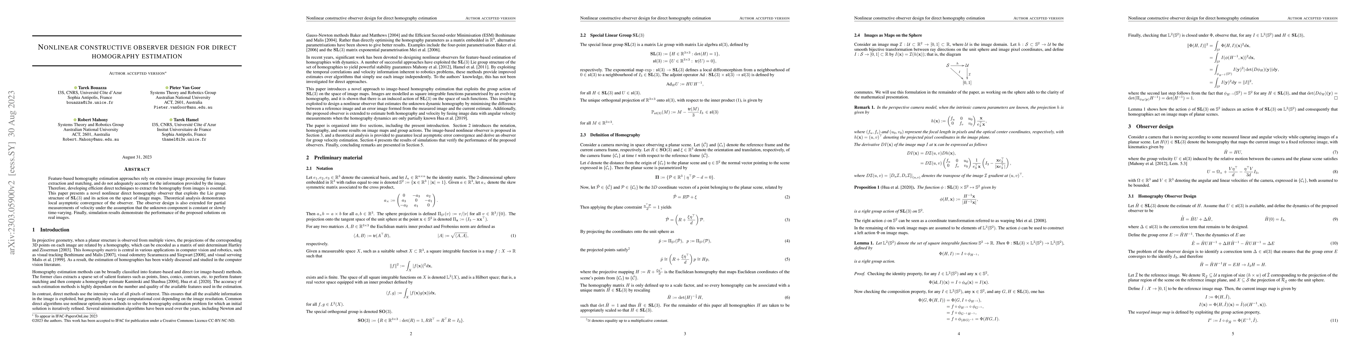 Thumbnail for Nonlinear constructive observer design for direct homography estimation