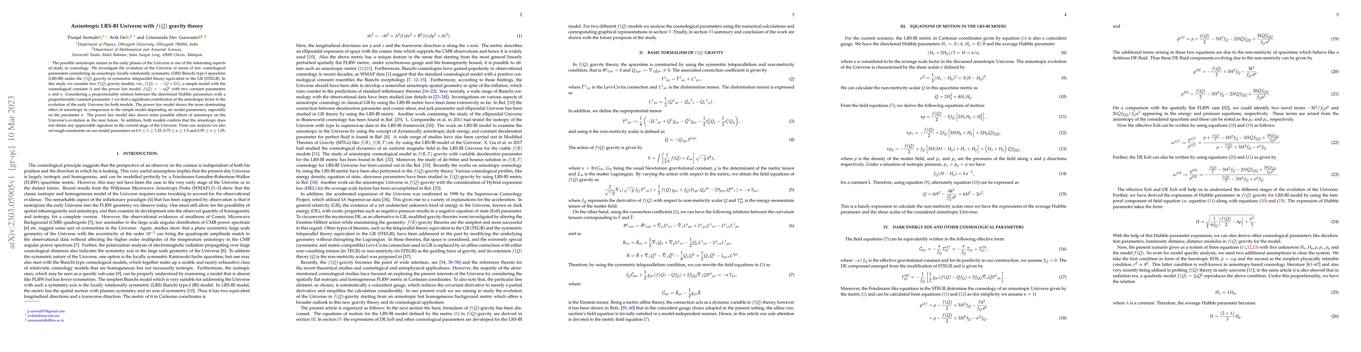 Thumbnail for Anisotropic LRS-BI Universe with $f(Q)$ gravity theory