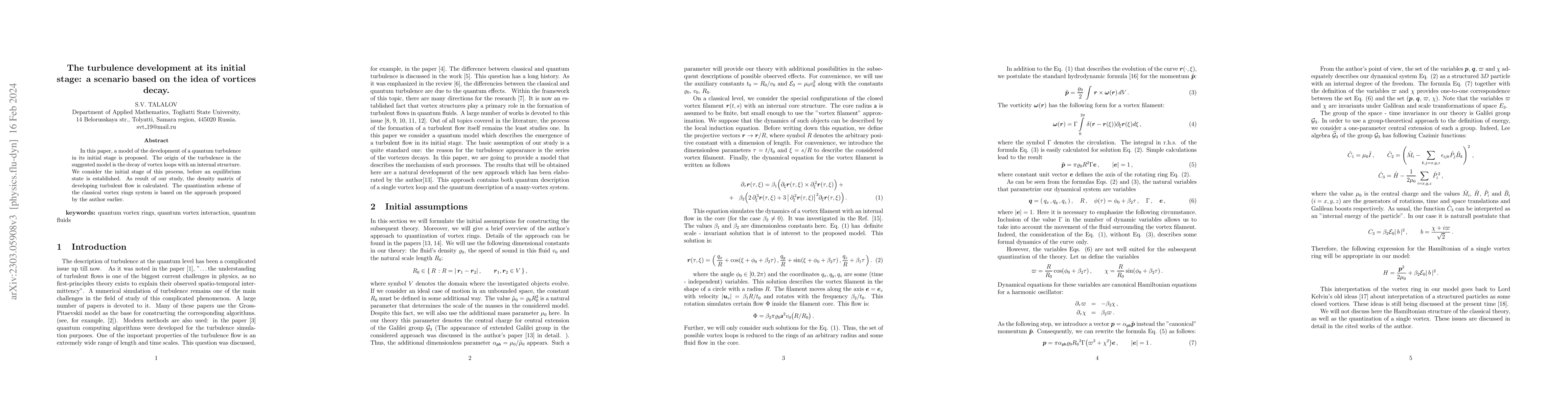 Thumbnail for The turbulence development at its initial stage: a scenario based on the
  idea of vortices decay