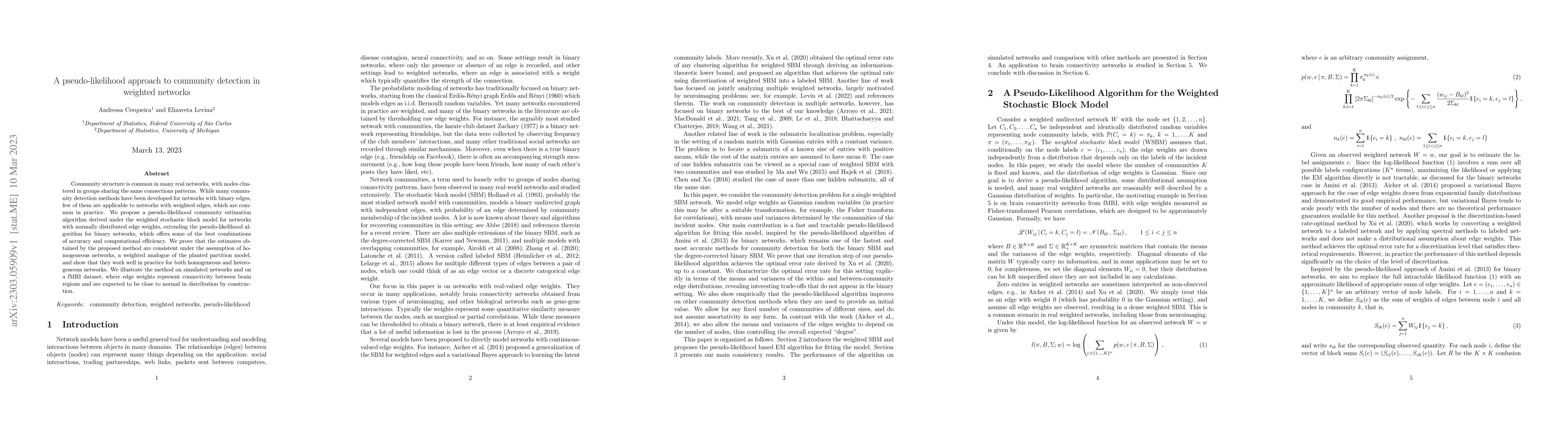 Thumbnail for A pseudo-likelihood approach to community detection in weighted networks