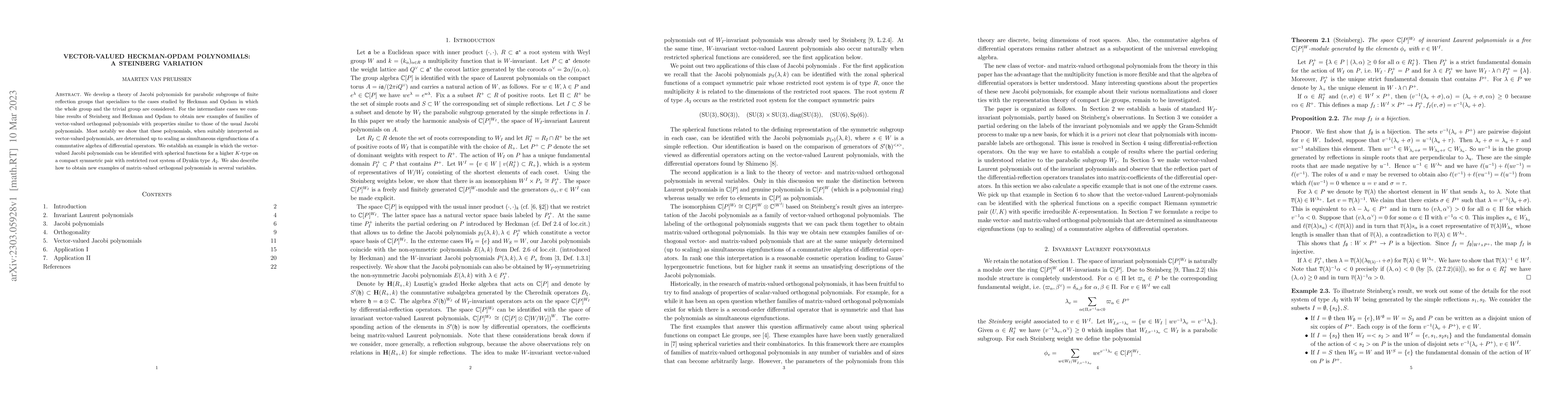 Thumbnail for Vector-valued Heckman-Opdam polynomials: a Steinberg variation