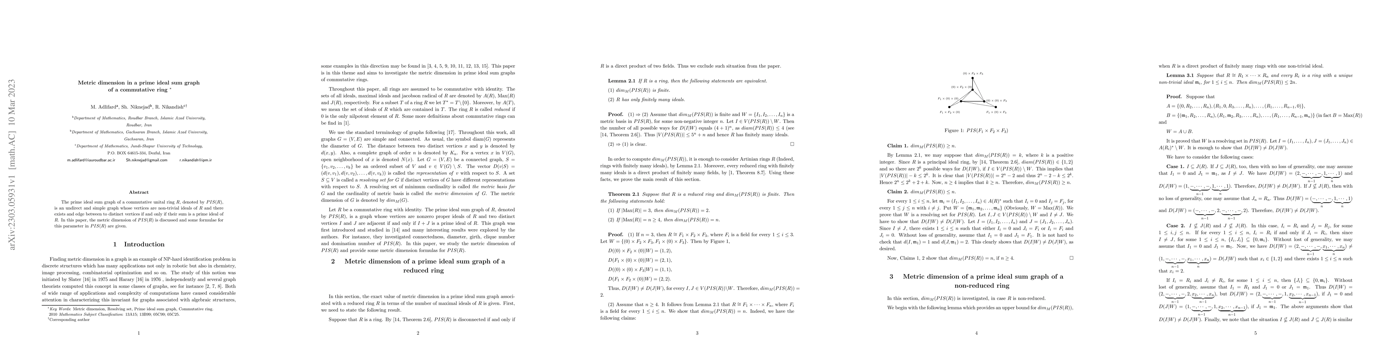 Thumbnail for Metric dimension in a prime ideal sum graph of a commutative ring