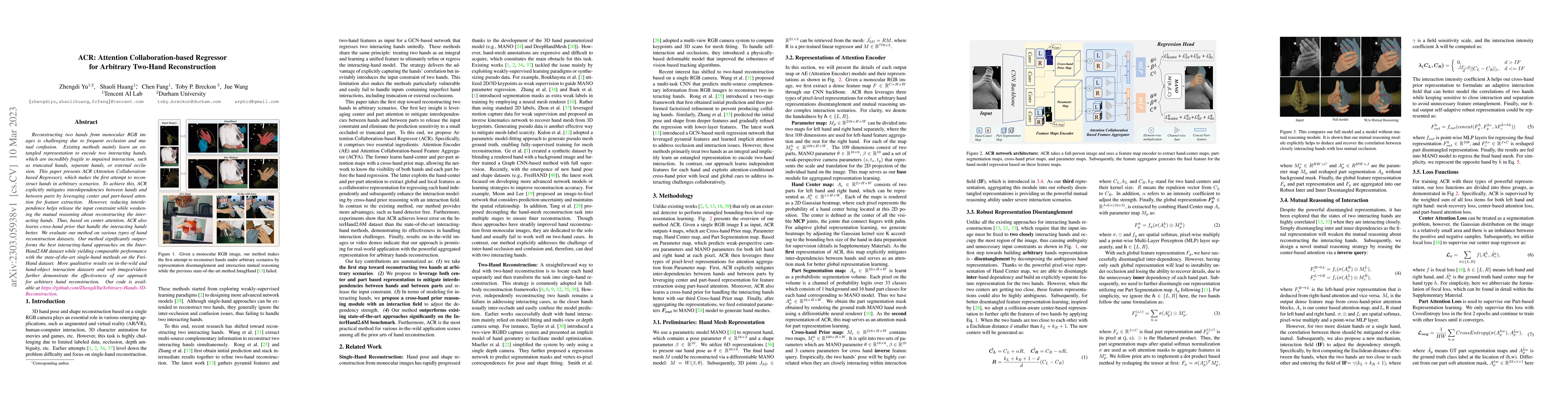Thumbnail for ACR: Attention Collaboration-based Regressor for Arbitrary Two-Hand
  Reconstruction