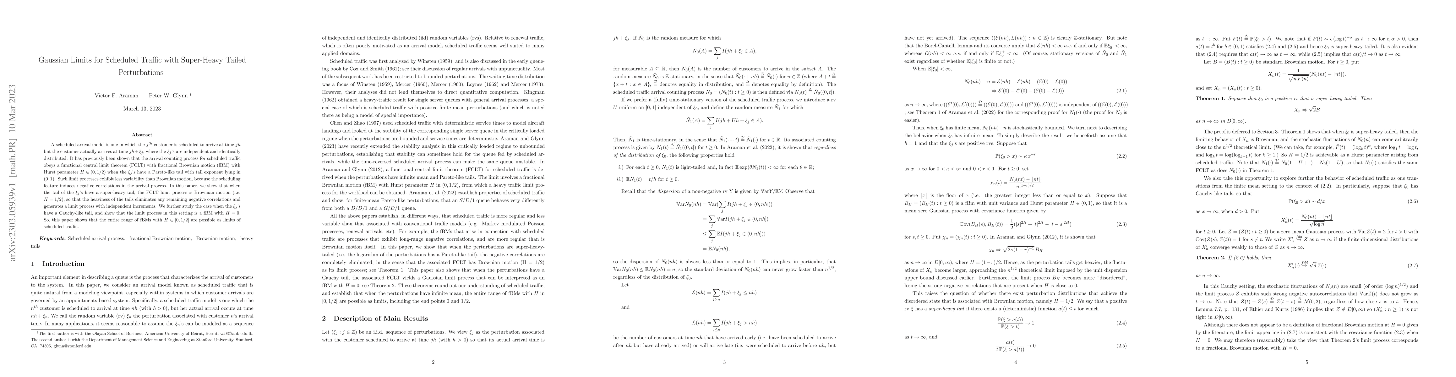 Thumbnail for Gaussian Limits for Scheduled Traffic with Super-Heavy Tailed
  Perturbations