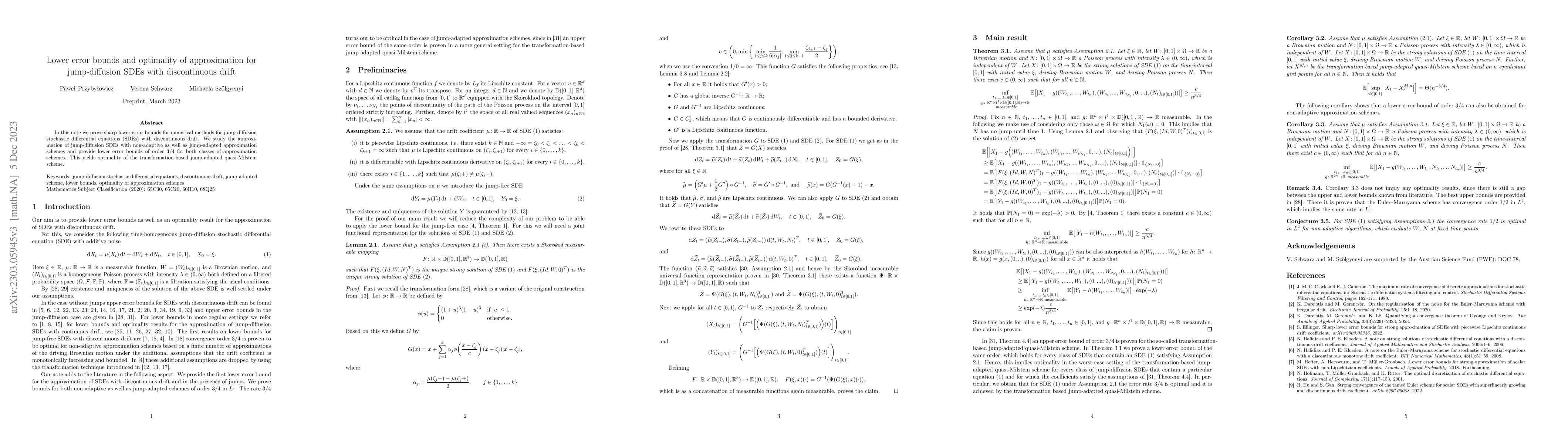Thumbnail for Lower error bounds and optimality of approximation for jump-diffusion
  SDEs with discontinuous drift