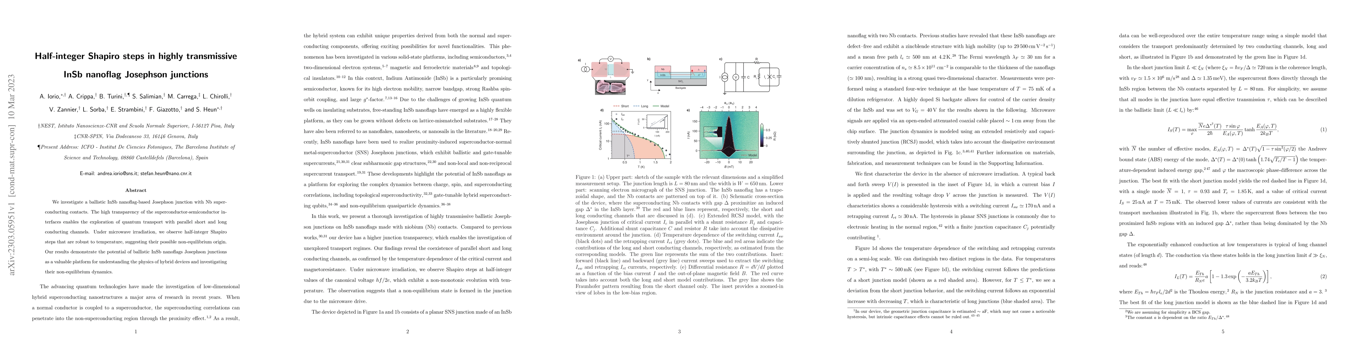 Thumbnail for Half-integer Shapiro steps in highly transmissive InSb nanoflag
  Josephson junctions