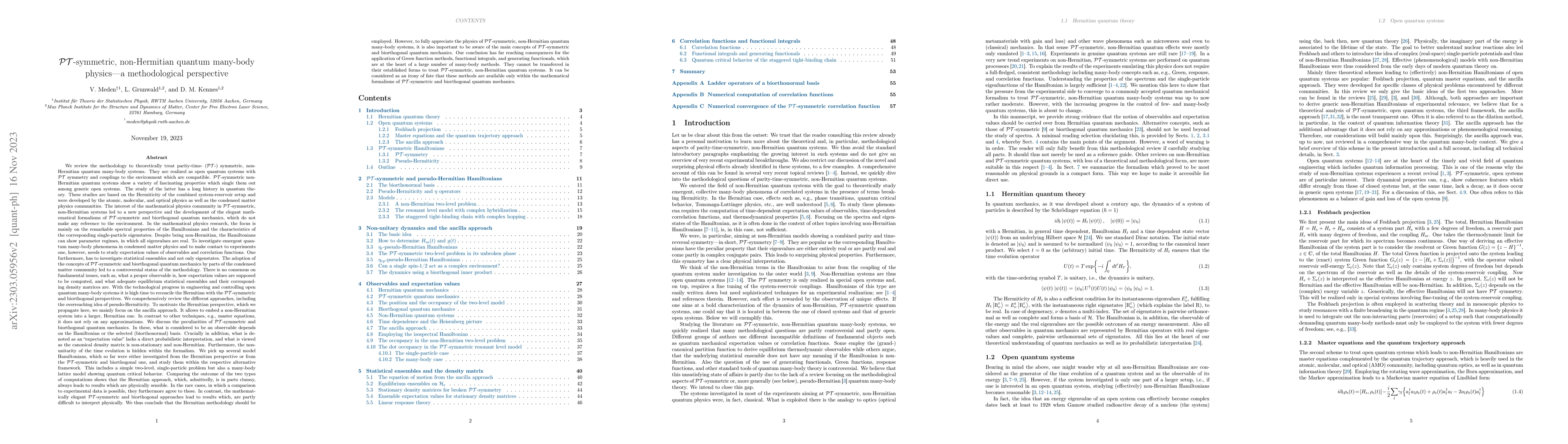 Thumbnail for $\mathcal{PT}$-symmetric, non-Hermitian quantum many-body physics -- a
  methodological perspective