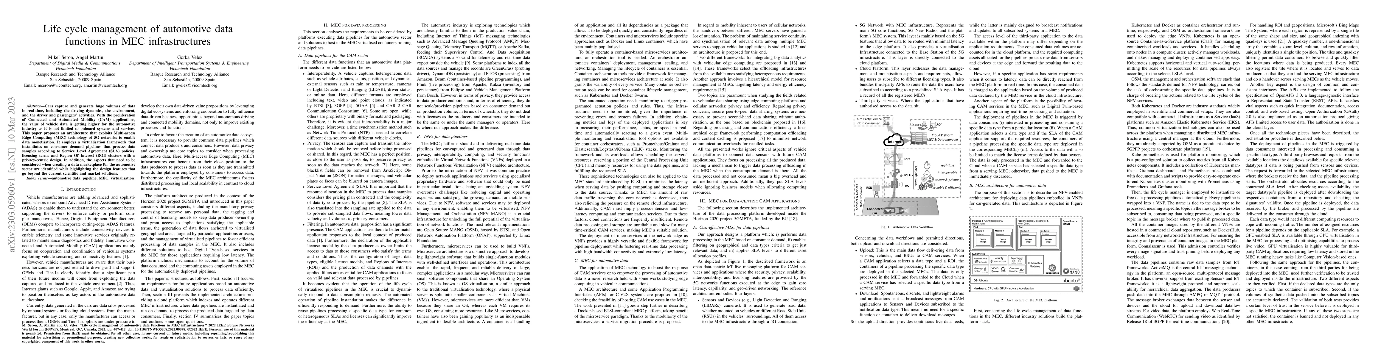 Thumbnail for Life cycle management of automotive data functions in MEC
  infrastructures