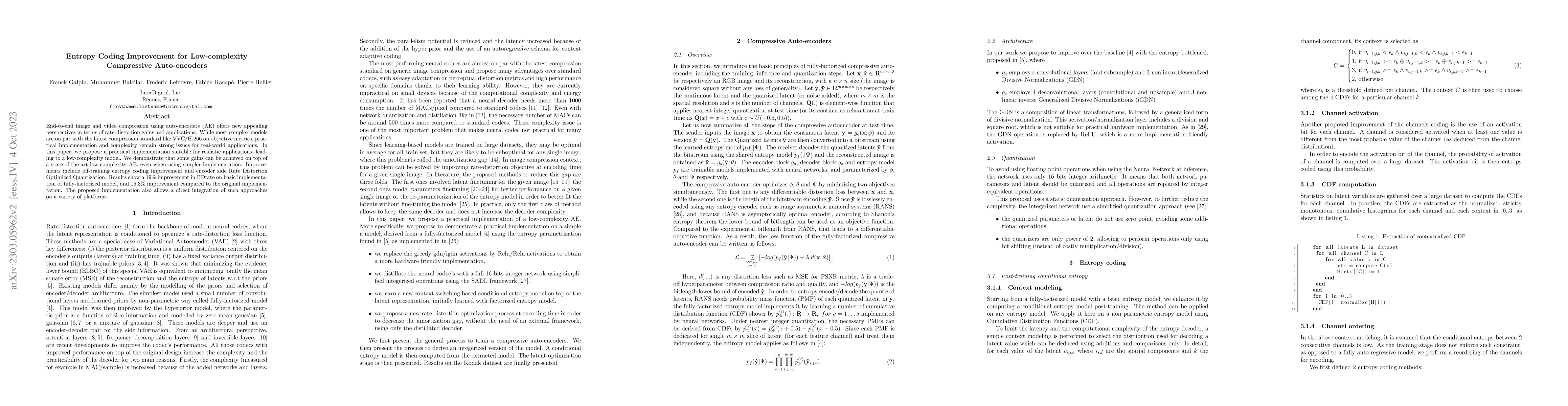 Thumbnail for Entropy Coding Improvement for Low-complexity Compressive Auto-encoders