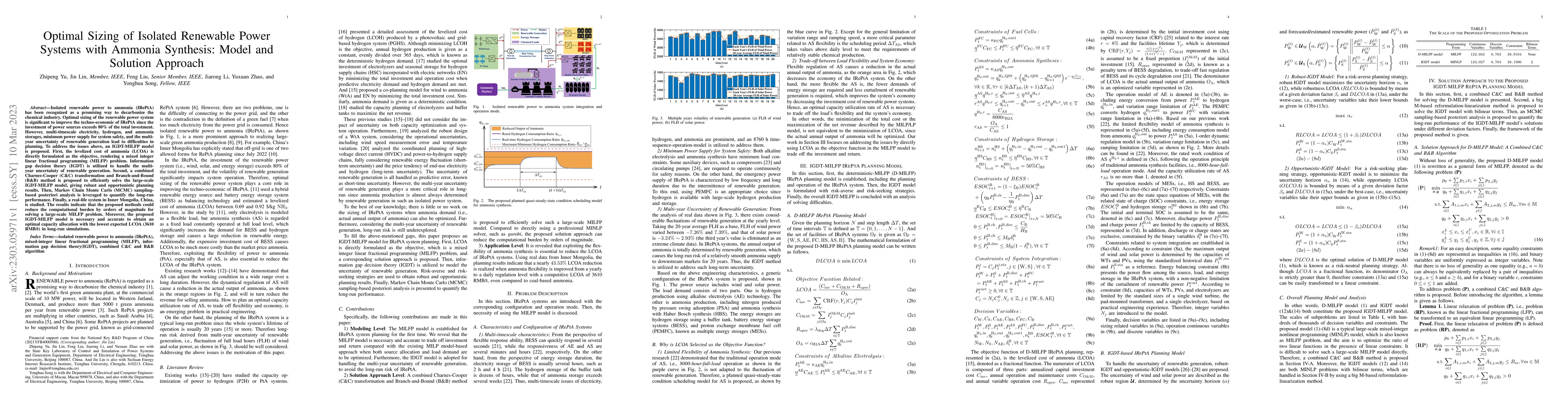 Thumbnail for Optimal Sizing of Isolated Renewable Power Systems with Ammonia
  Synthesis: Model and Solution Approach