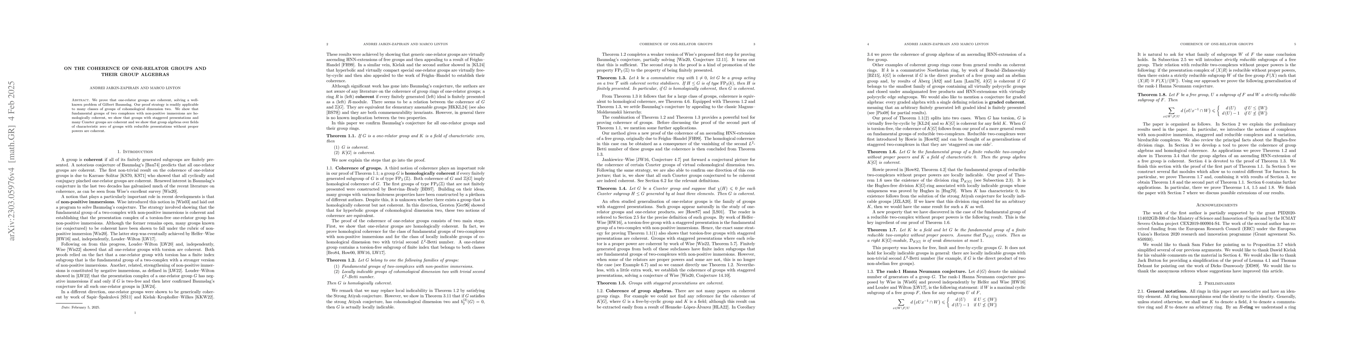 Thumbnail for On the coherence of one-relator groups and their group algebras