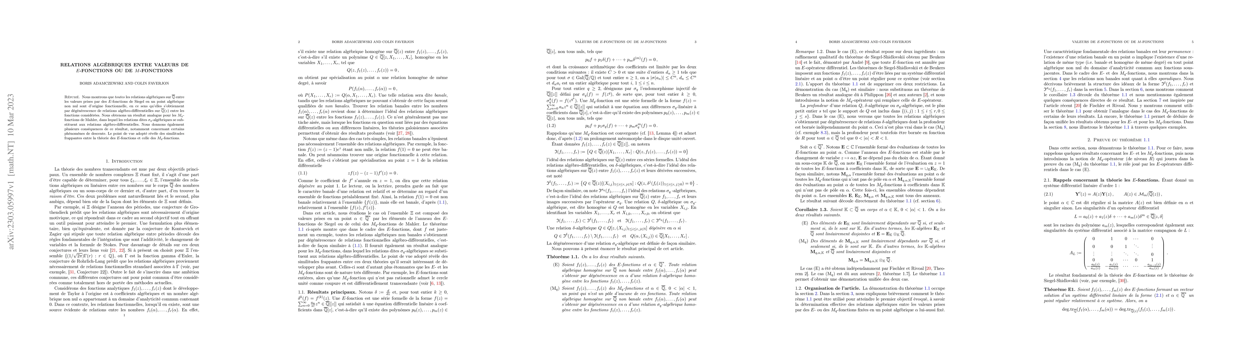 Thumbnail for Relations alg\'ebriques entre valeurs de E-fonctions ou de M-fonctions