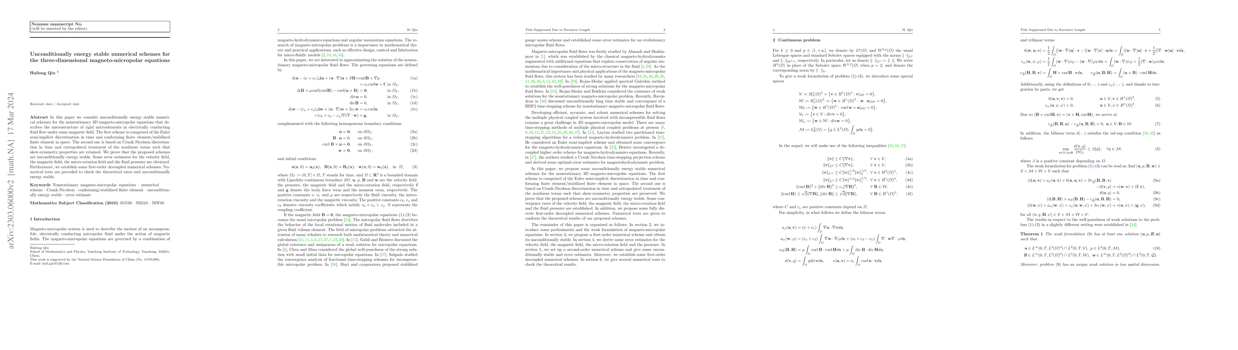 Thumbnail for Unconditionally energy stable numerical schemes for the
  three-dimensional magneto-micropolar equations