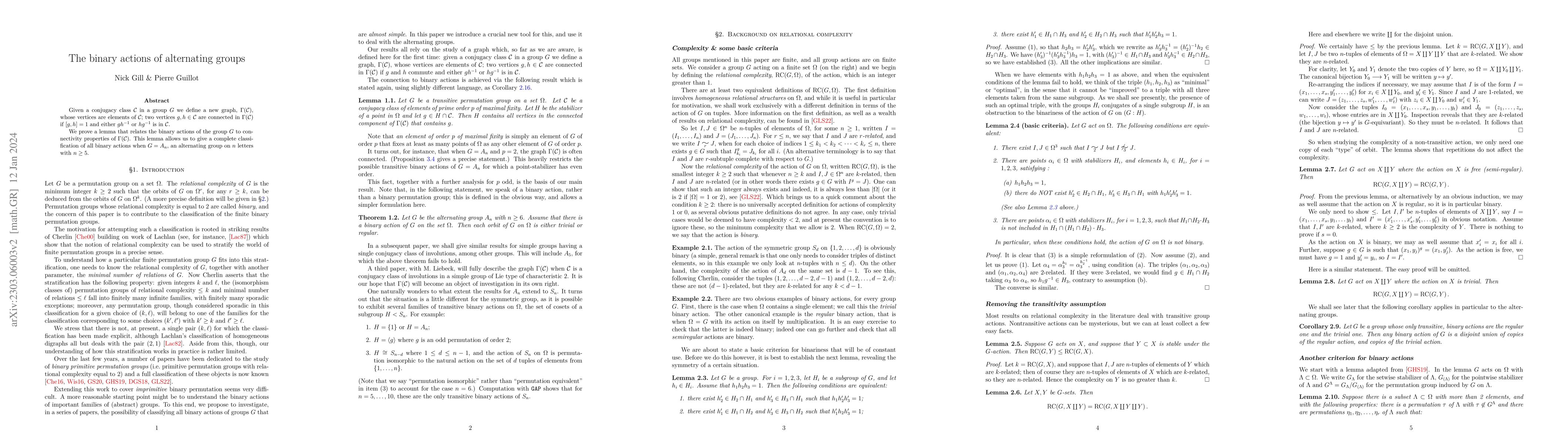Thumbnail for The binary actions of alternating groups