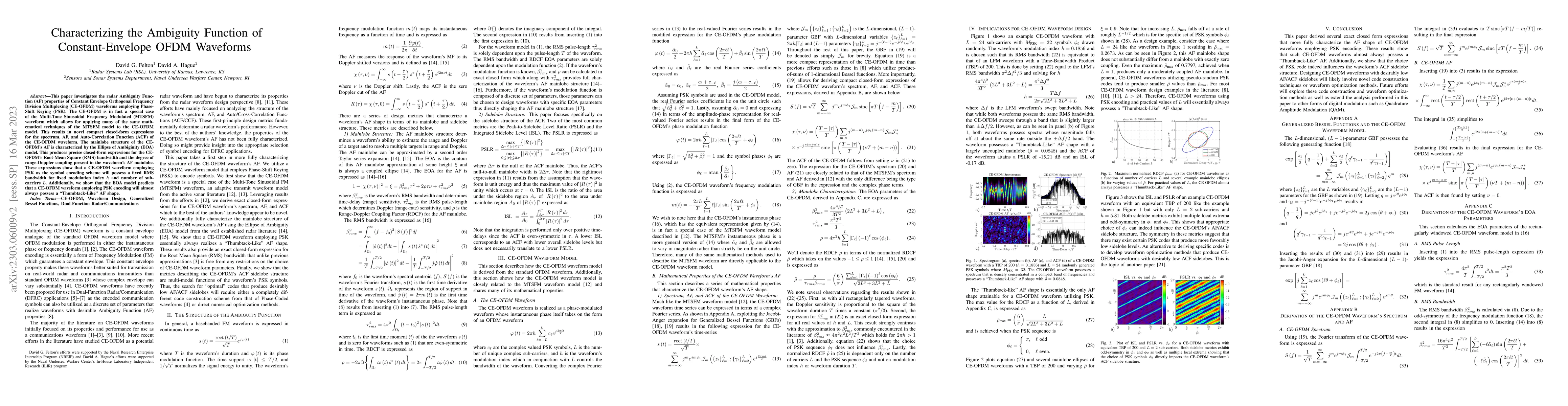 Thumbnail for Characterizing the Ambiguity Function of Constant-Envelope OFDM
  Waveforms