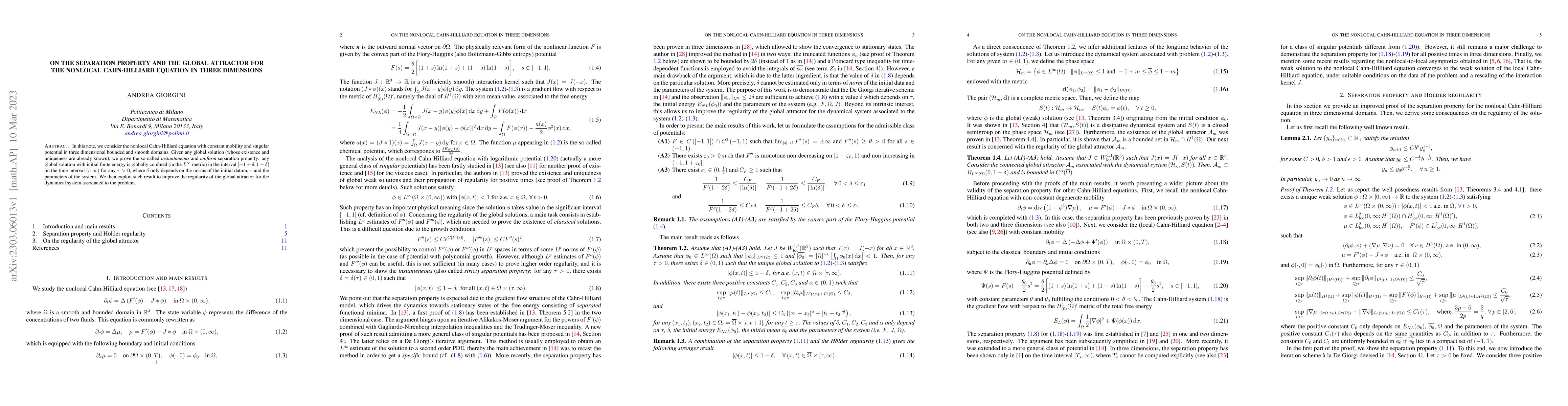 Thumbnail for On the separation property and the global attractor for the nonlocal
  Cahn-Hilliard equation in three dimensions