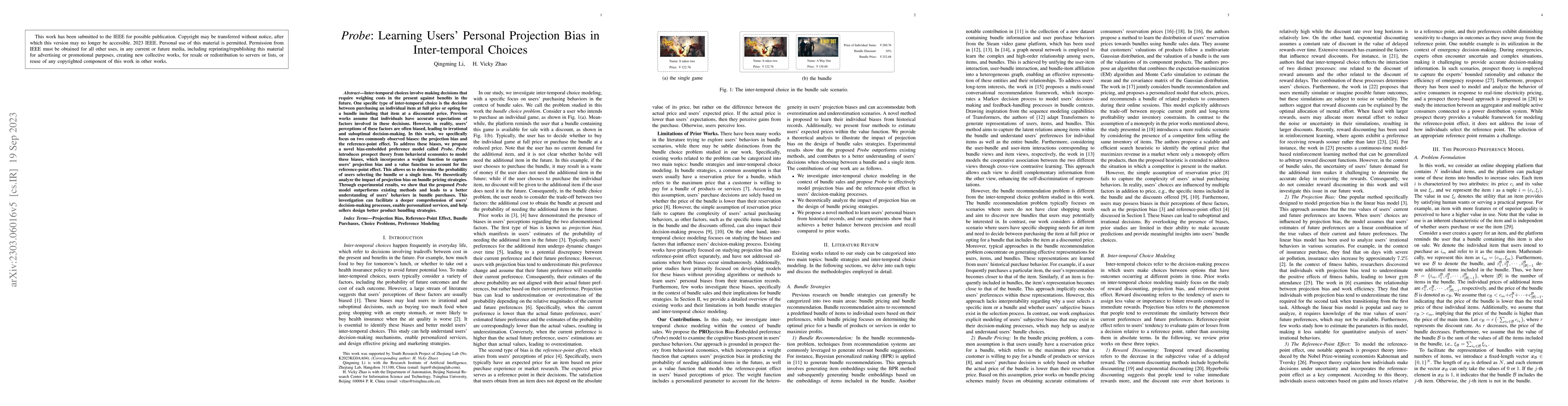 Thumbnail for Probe: Learning Users' Personalized Projection Bias in Intertemporal
  Choices