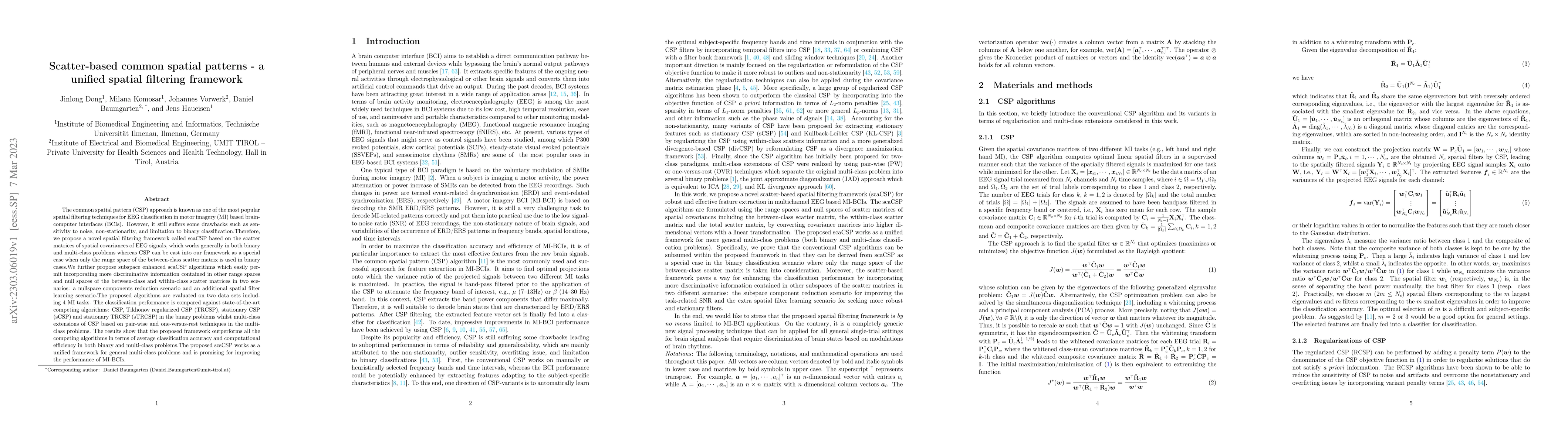 Thumbnail for Scatter-based common spatial patterns -- a unified spatial filtering
  framework