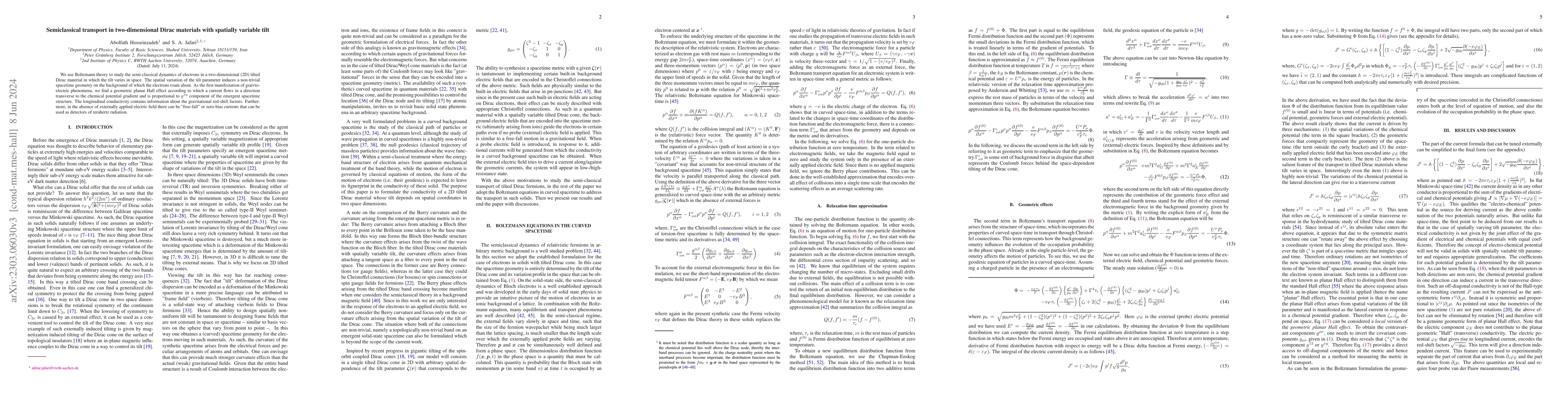 Thumbnail for Semiclassical transport in two-dimensional Dirac materials with
  spatially variable tilt