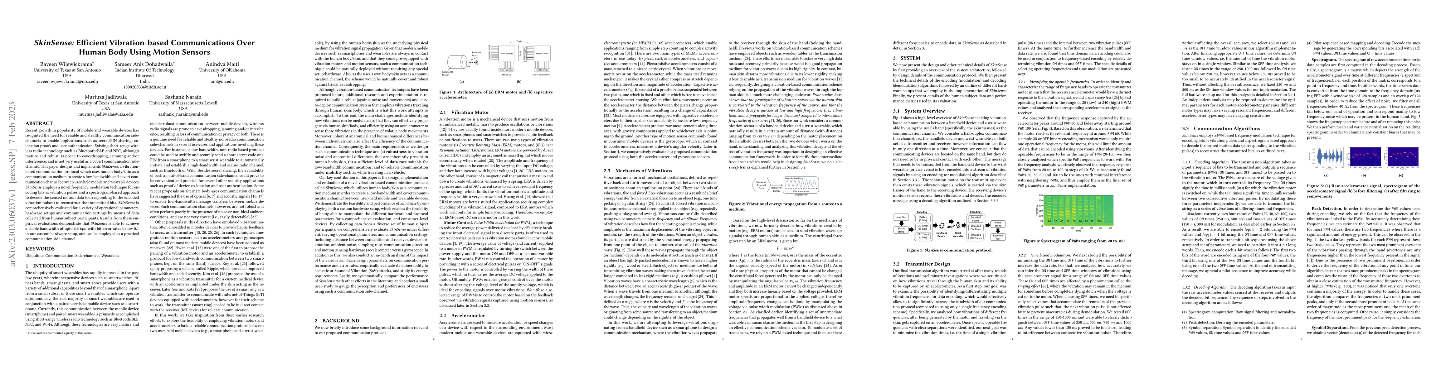 Thumbnail for SkinSense: Efficient Vibration-based Communications Over Human Body
  Using Motion Sensors