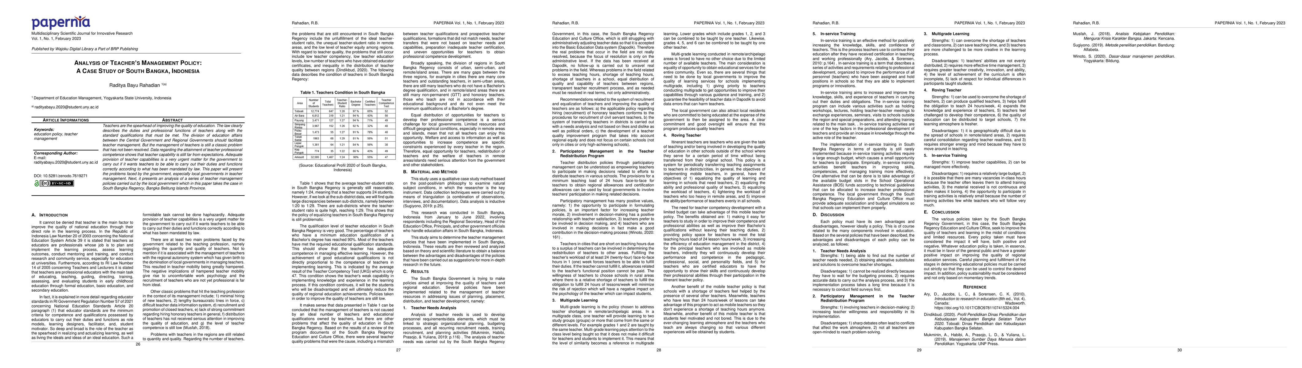 Thumbnail for Analysis of Teachers Management Policy: A Case Study of South Bangka,
  Indonesia