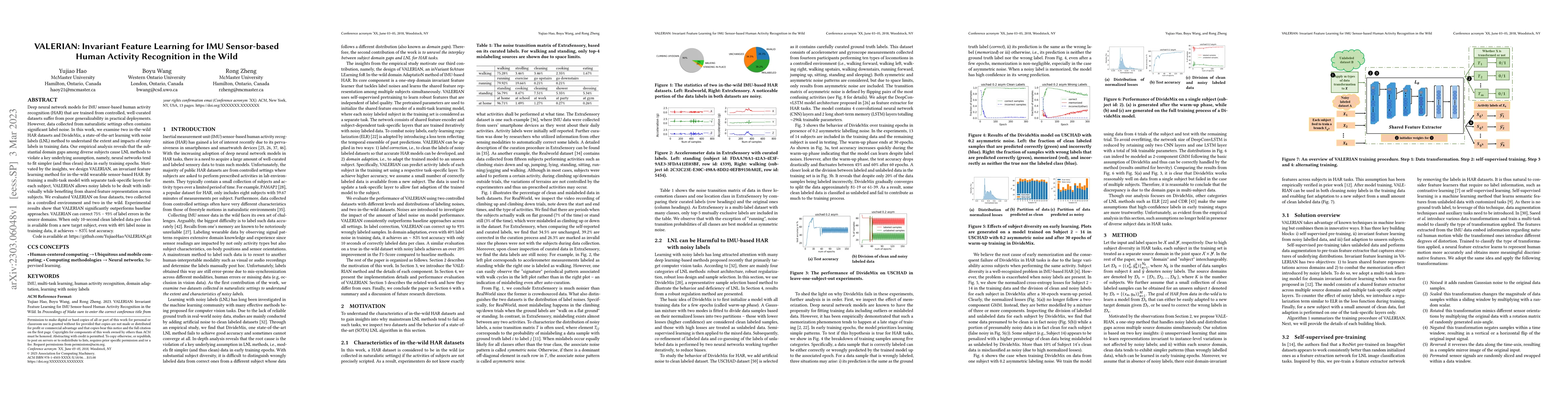 Thumbnail for VALERIAN: Invariant Feature Learning for IMU Sensor-based Human Activity
  Recognition in the Wild