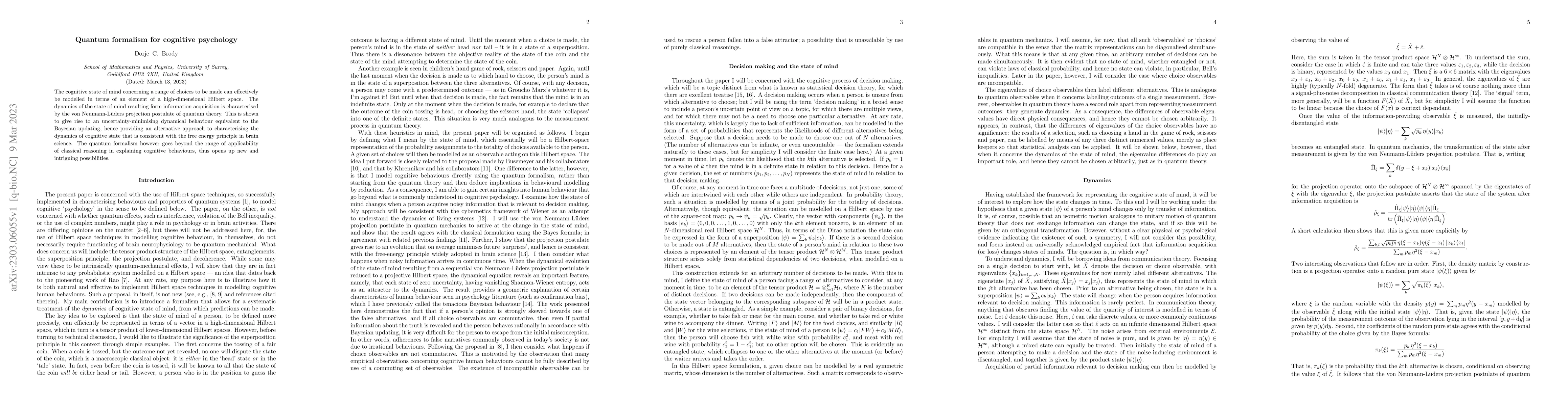 Thumbnail for Quantum formalism for cognitive psychology