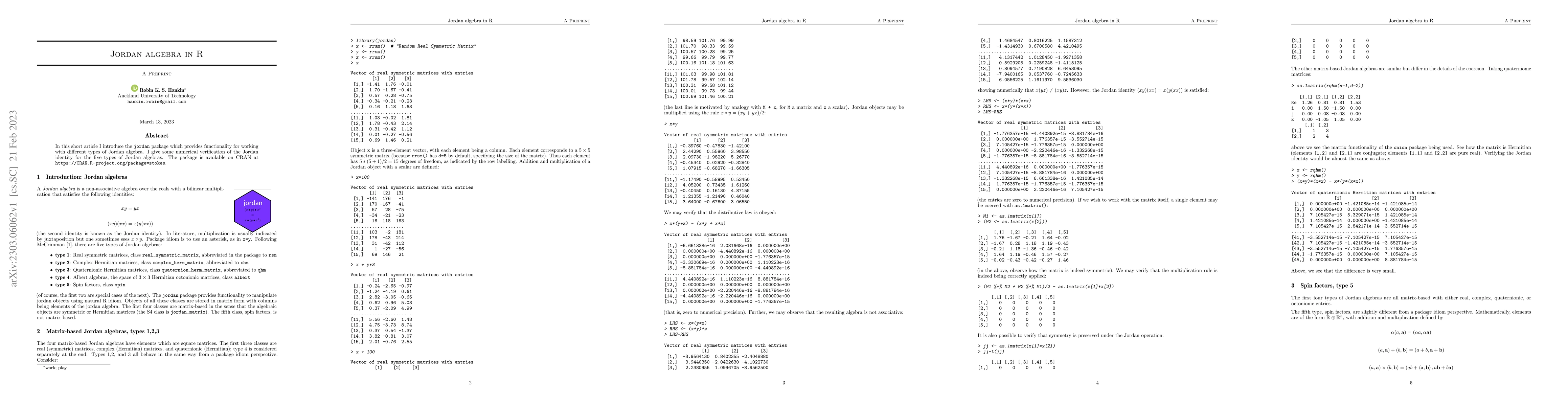 Thumbnail for Jordan algebra in R