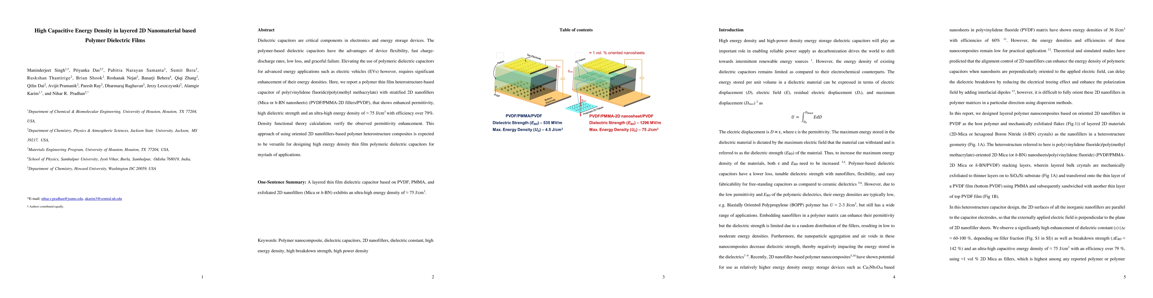 Thumbnail for High Energy Density in layered 2D Nanomaterial based Polymer Dielectric
  Films
