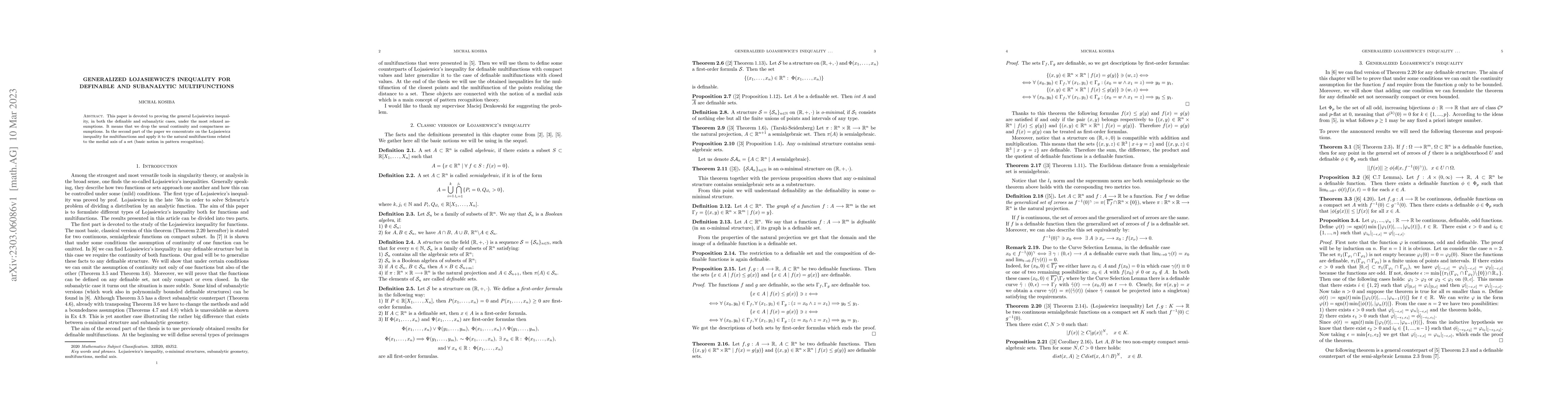 Thumbnail for Generalized {\L}ojasiewicz's inequality for definable and subanalytic
  multifunctions