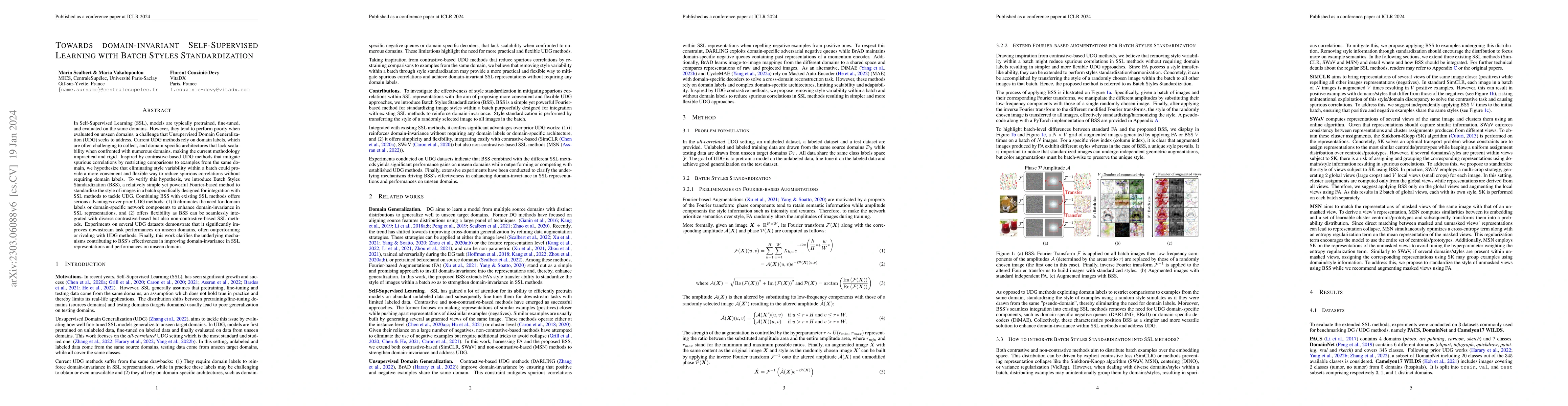 Thumbnail for Towards domain-invariant Self-Supervised Learning with Batch Styles
  Standardization