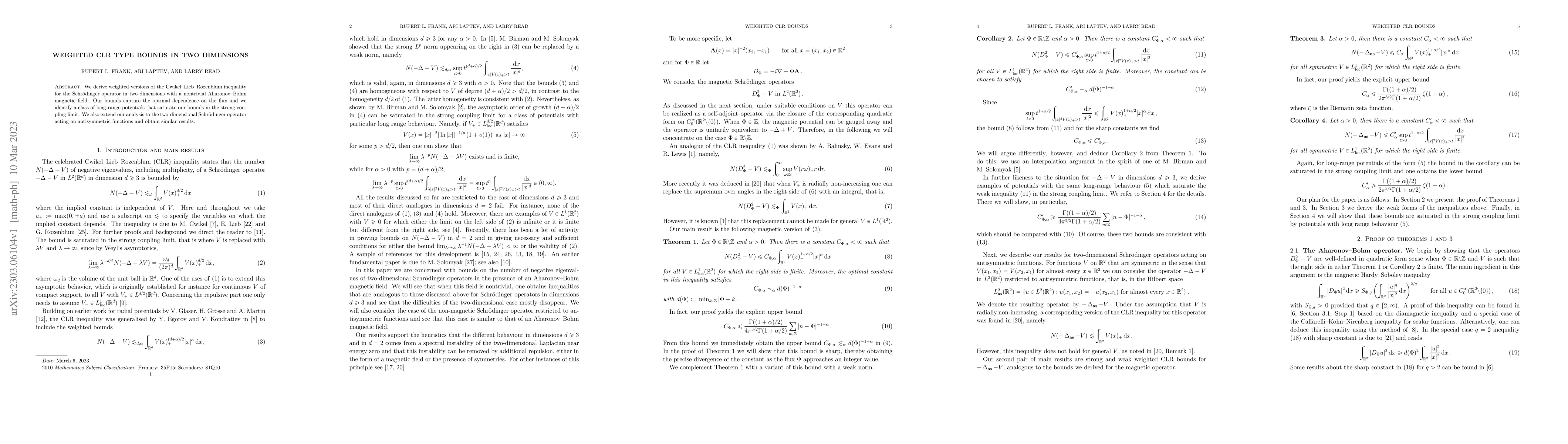 Thumbnail for Weighted CLR type bounds in two dimensions