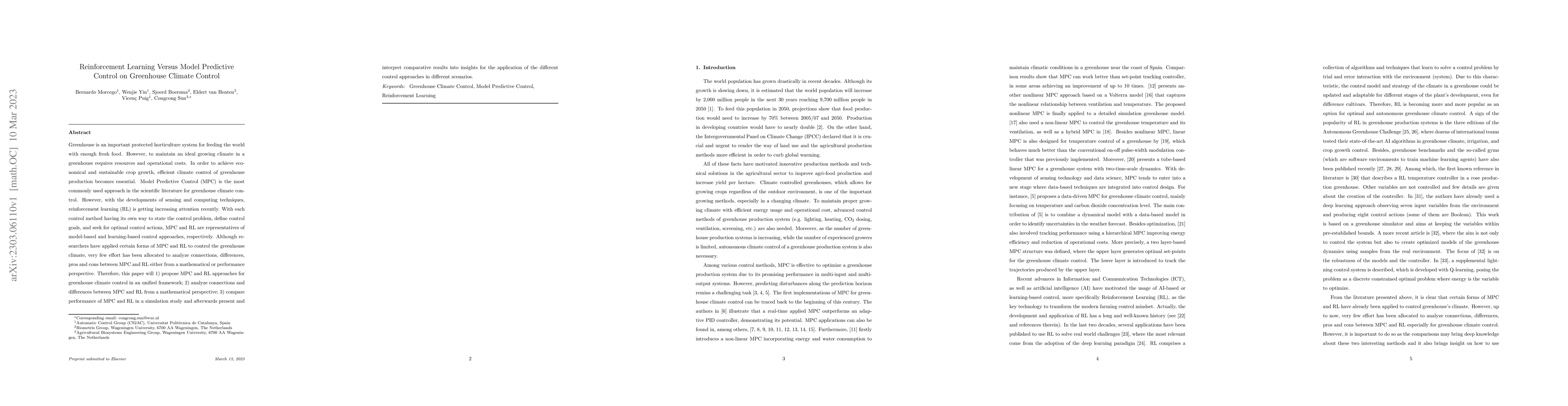 Thumbnail for Reinforcement Learning Versus Model Predictive Control on Greenhouse
  Climate Control